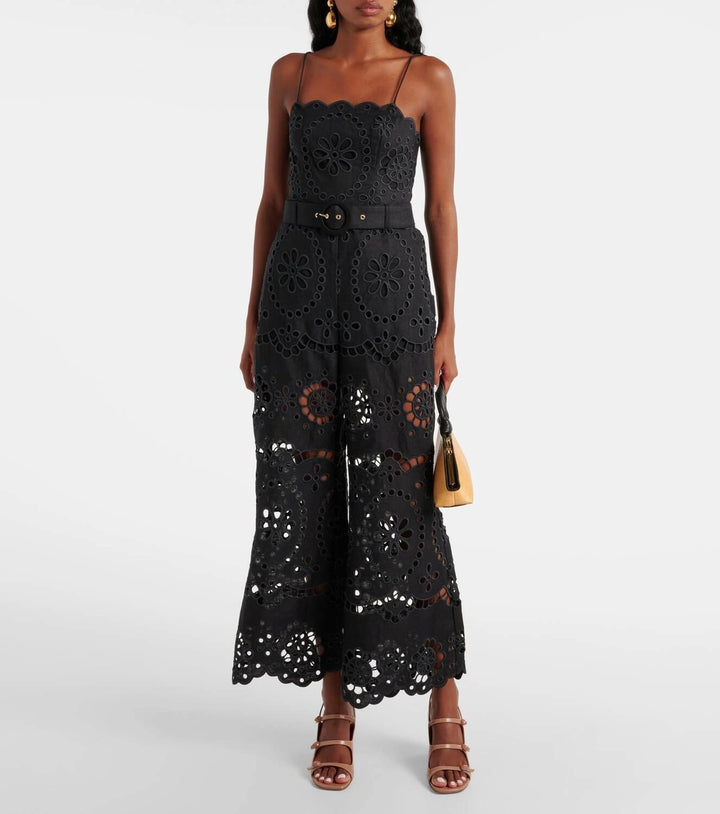ZIMMERMANN POP EMBROIDERED LINEN WIDE LEG PANTS
