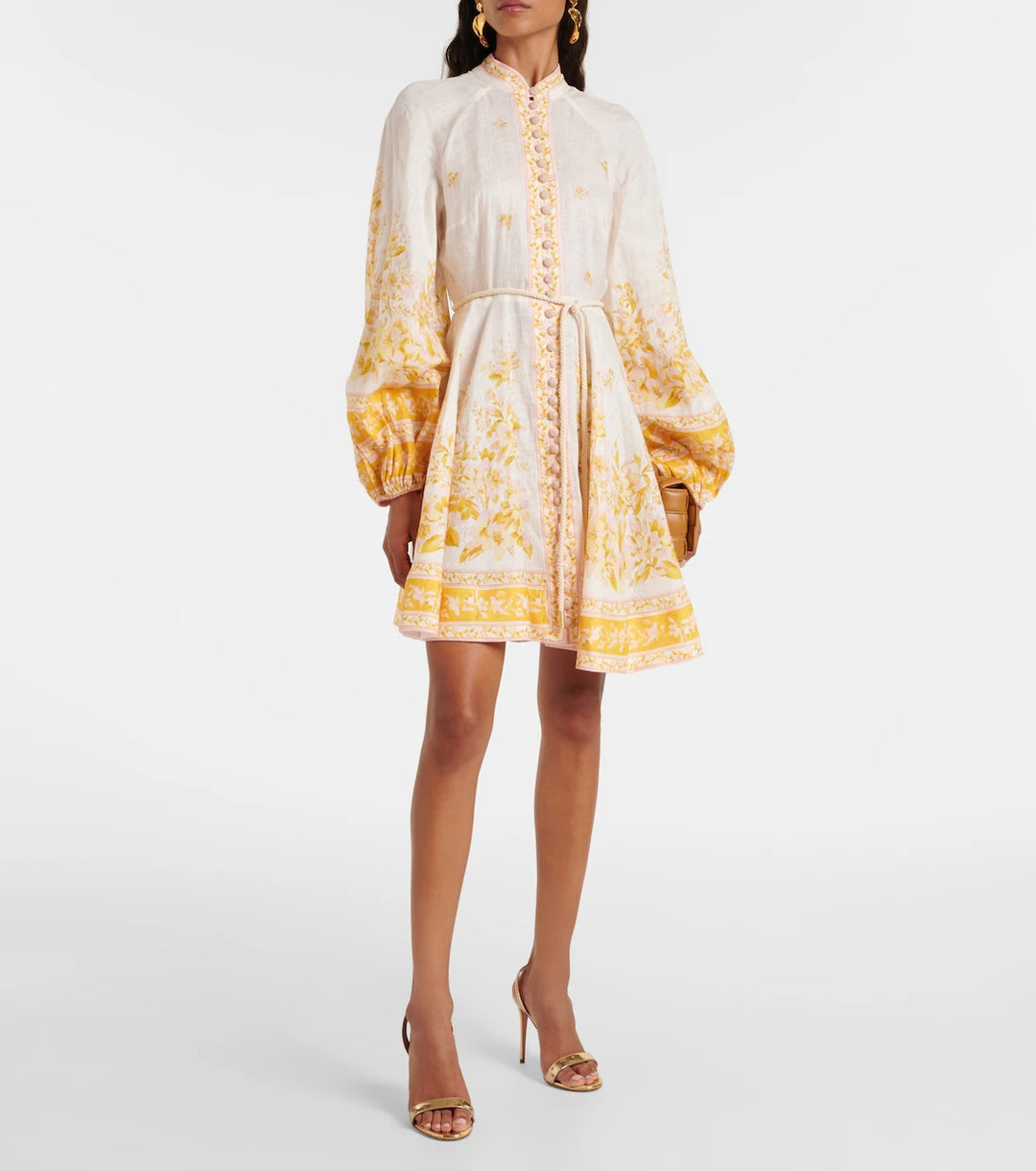 ZIMMERMANN GOLDEN FLORAL LINEN MINI DRESS