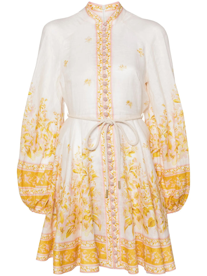 ZIMMERMANN GOLDEN FLORAL LINEN MINI DRESS