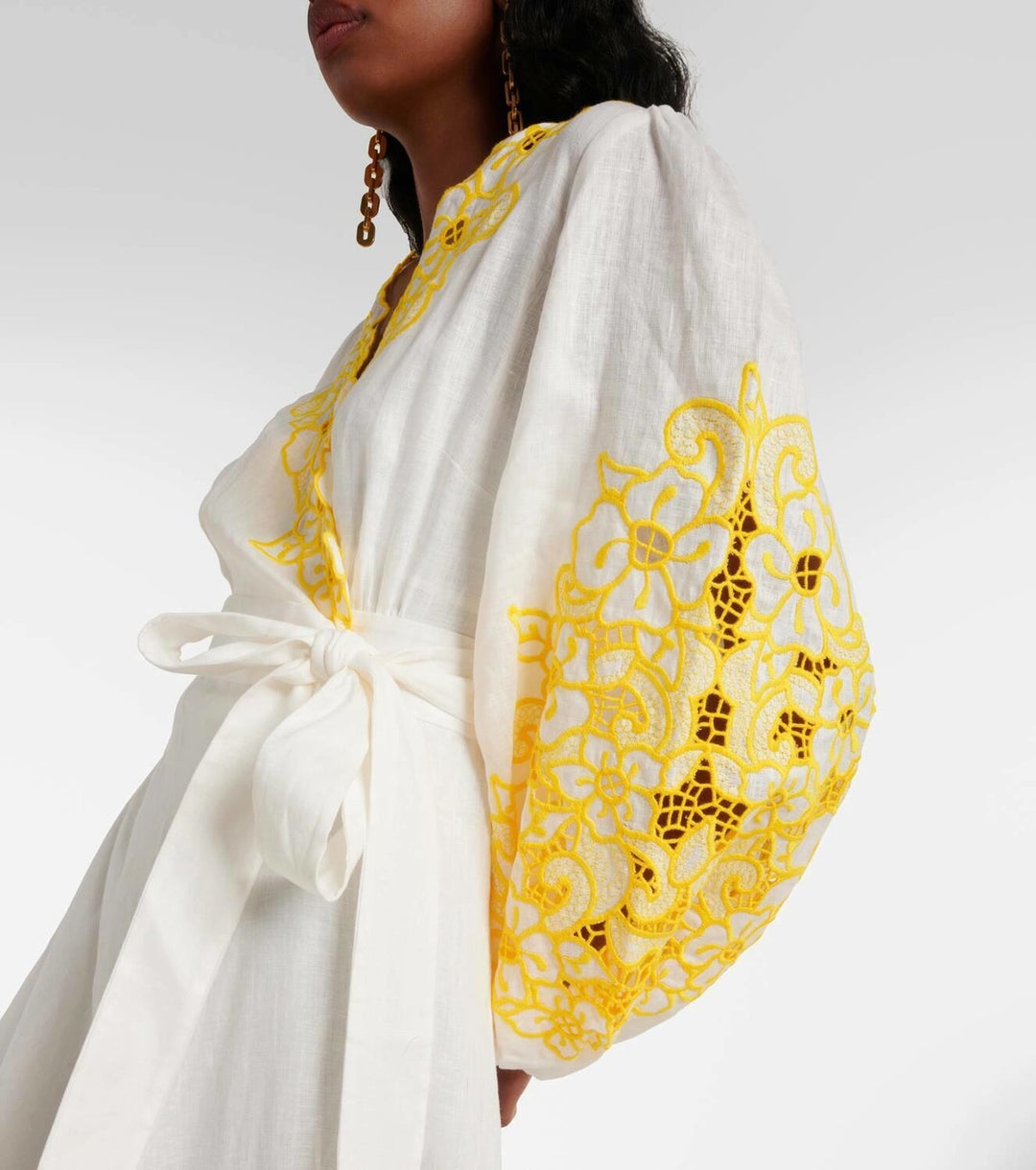 ZIMMERMANN GOLDEN EMBROIDERED ANGLAISE LINEN WRAP DRESS Caroline's Fashion Luxuries ZIMMERMANN GOLDEN EMBROIDERED ANGLAISE LINEN WRAP DRESS Caroline's Fashion Luxuries