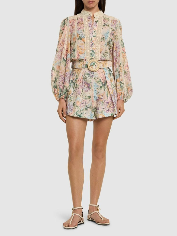 ZIMMERMANN HALLIDAY COTTON PRINTED LACE TRIM BLOUSE