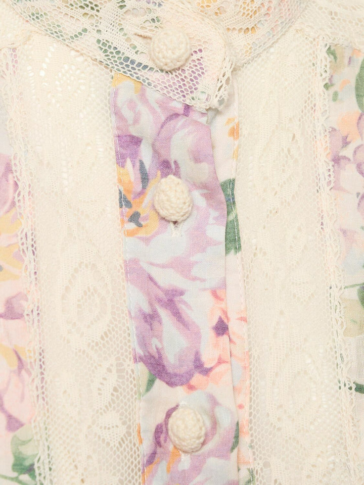 ZIMMERMANN HALLIDAY COTTON PRINTED LACE TRIM BLOUSE