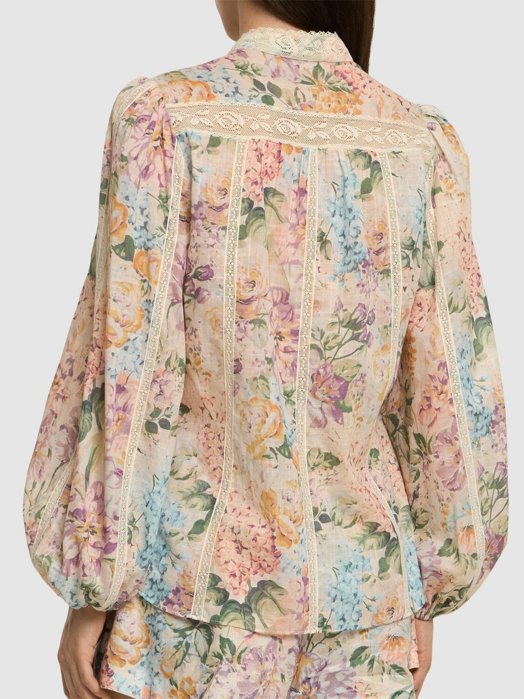 ZIMMERMANN HALLIDAY COTTON PRINTED LACE TRIM BLOUSE