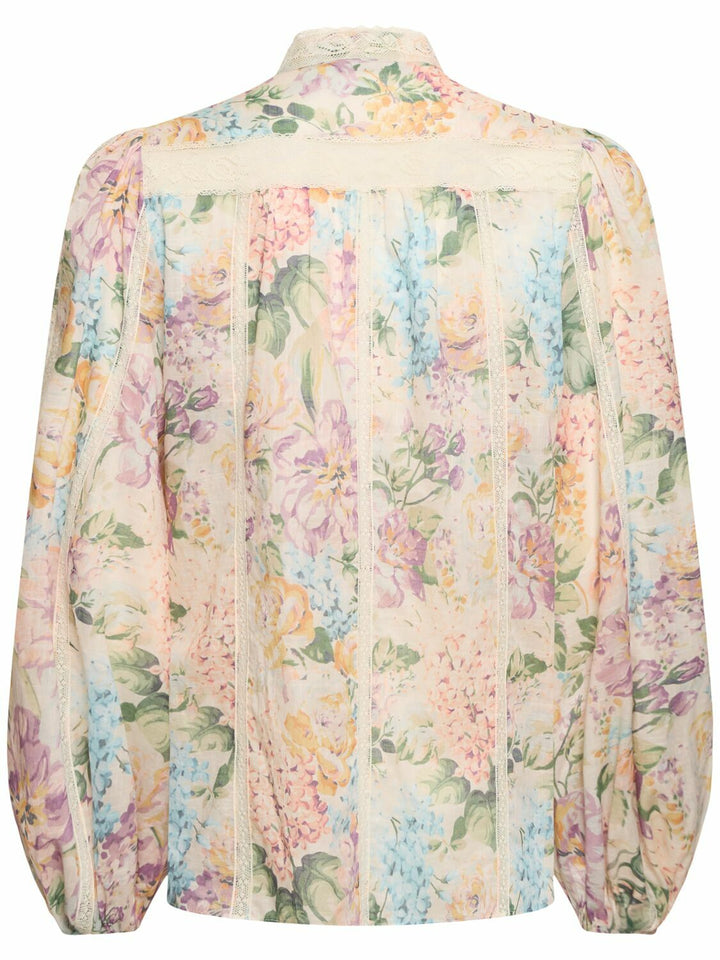 ZIMMERMANN HALLIDAY COTTON PRINTED LACE TRIM BLOUSE