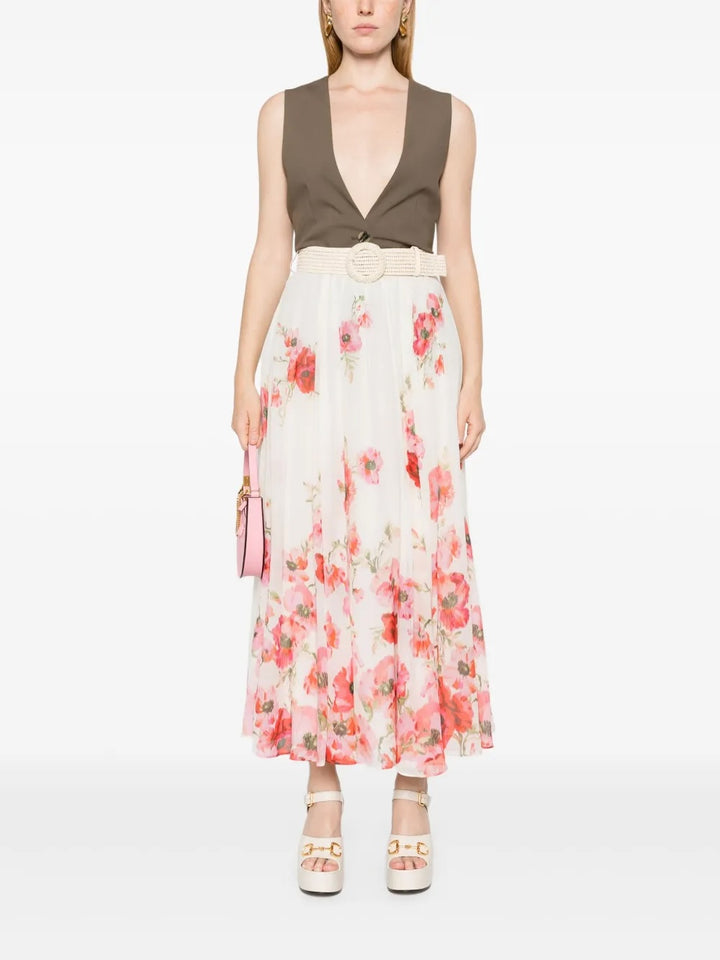 ZIMMERMANN LIGHTBURST FLORAL COTTON SILK BLEND SKIRT
