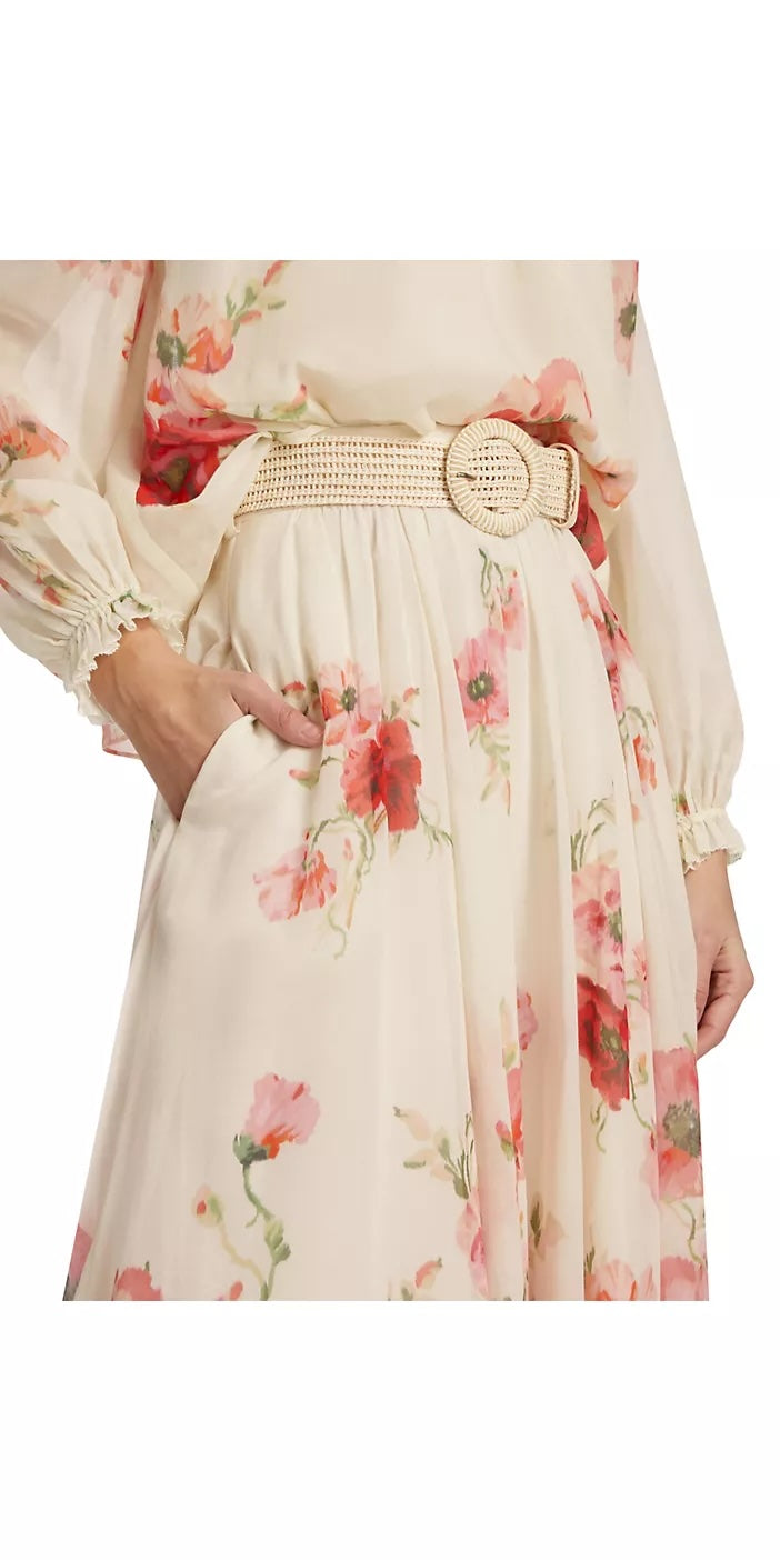 ZIMMERMANN LIGHTBURST FLORAL COTTON SILK BLEND SKIRT