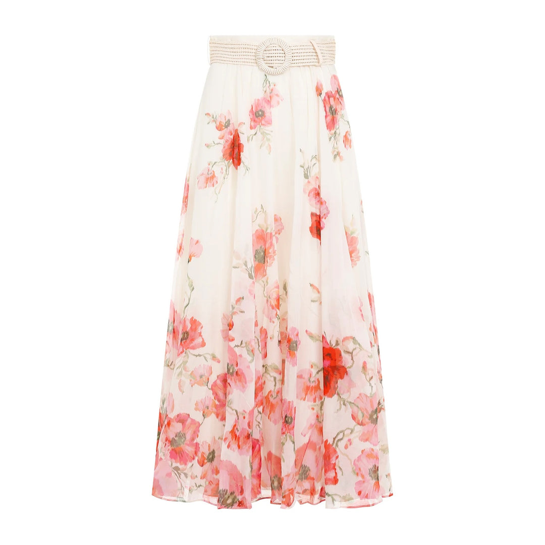 ZIMMERMANN LIGHTBURST FLORAL COTTON SILK BLEND SKIRT