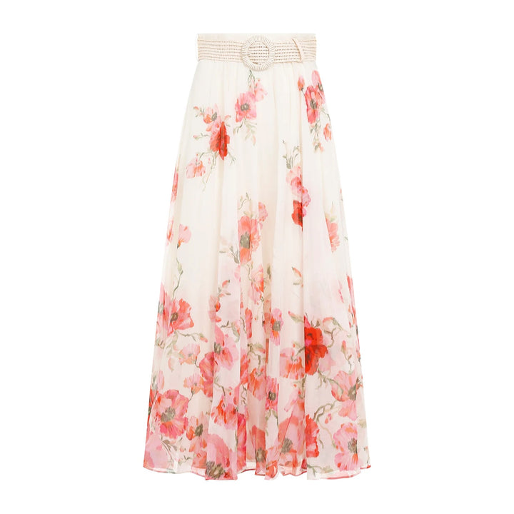 ZIMMERMANN LIGHTBURST FLORAL COTTON SILK BLEND SKIRT