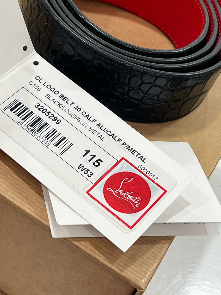 CHRISTIAN LOUBOUTIN CROC EMBOSSED CALFSKIN LOGO BELT