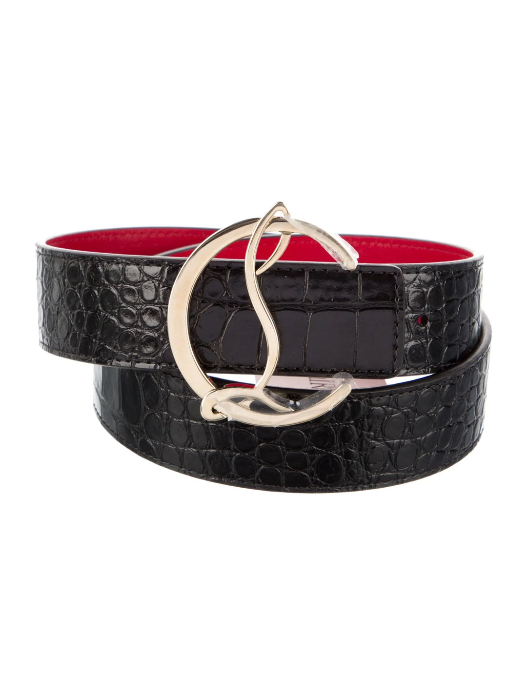 CHRISTIAN LOUBOUTIN CROC EMBOSSED CALFSKIN LOGO BELT