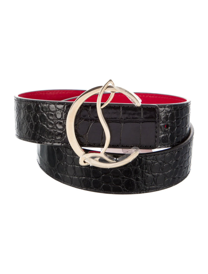 CHRISTIAN LOUBOUTIN CROC EMBOSSED CALFSKIN LOGO BELT