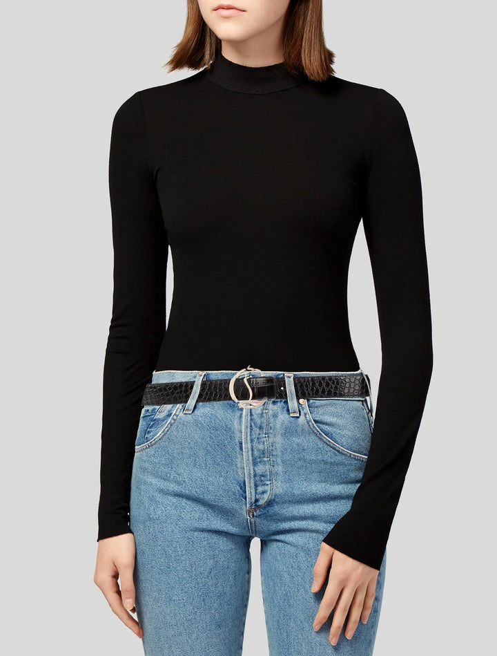 CHRISTIAN LOUBOUTIN CROC EMBOSSED CALFSKIN LOGO BELT