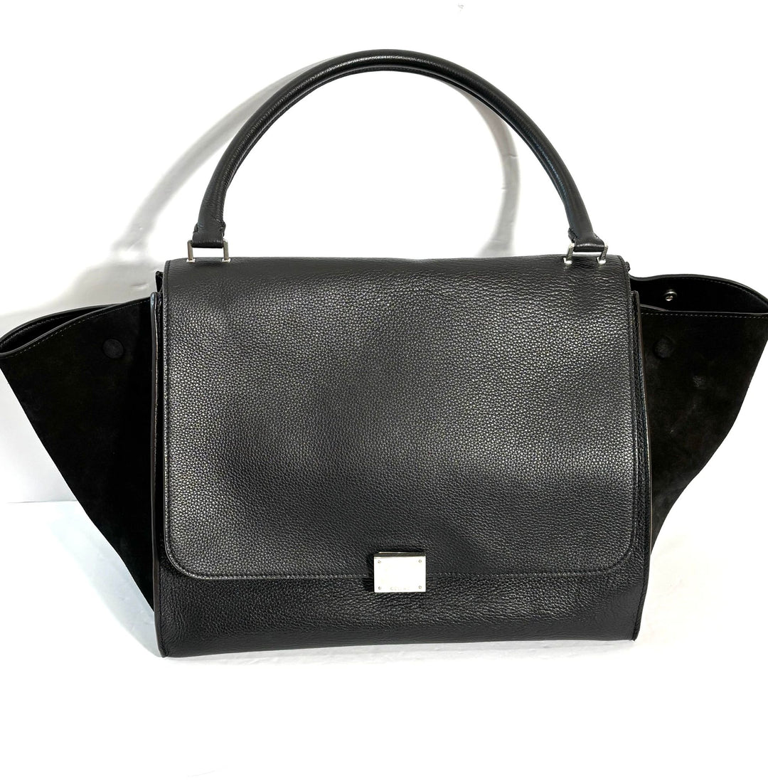 CÉLINE DRUMMED CALFSKIN &amp; SUEDE MEDIUM TRAPEZE SHOULDER BAG