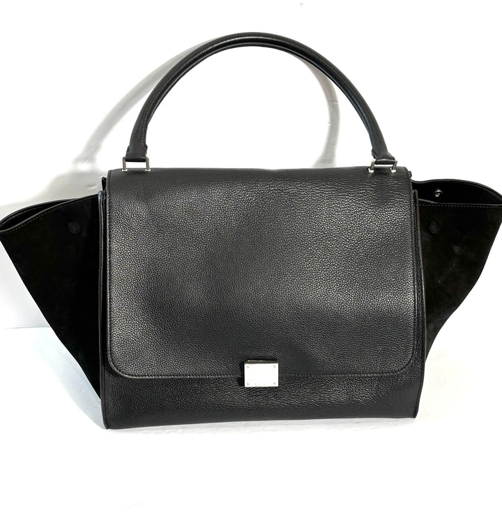 CÉLINE DRUMMED CALFSKIN &amp; SUEDE MEDIUM TRAPEZE SHOULDER BAG