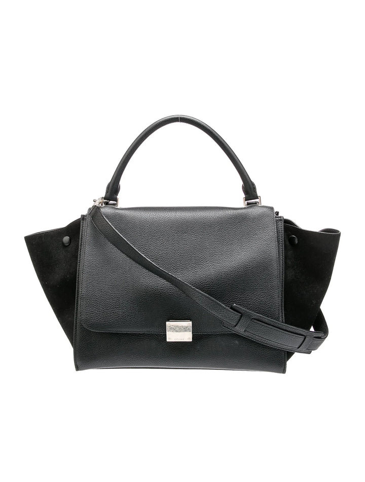 CÉLINE DRUMMED CALFSKIN &amp; SUEDE MEDIUM TRAPEZE SHOULDER BAG
