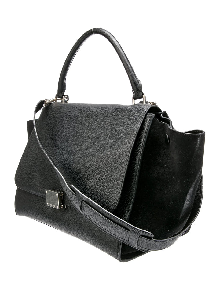 CÉLINE DRUMMED CALFSKIN &amp; SUEDE MEDIUM TRAPEZE SHOULDER BAG