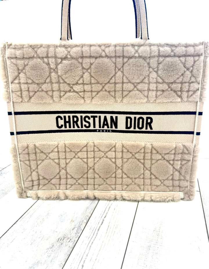 DIOR LAMBSKIN SHEARLING CANNAGE LARGE BOOK TOTE BAG