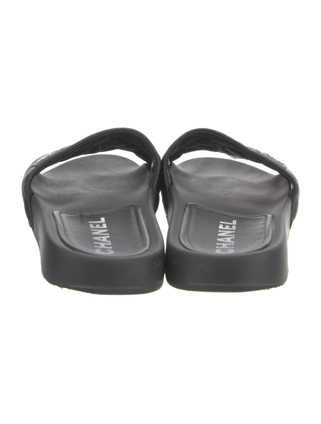 CHANEL INTERLOCKING CC LOGO LAMBSKIN LEATHER SLIDES