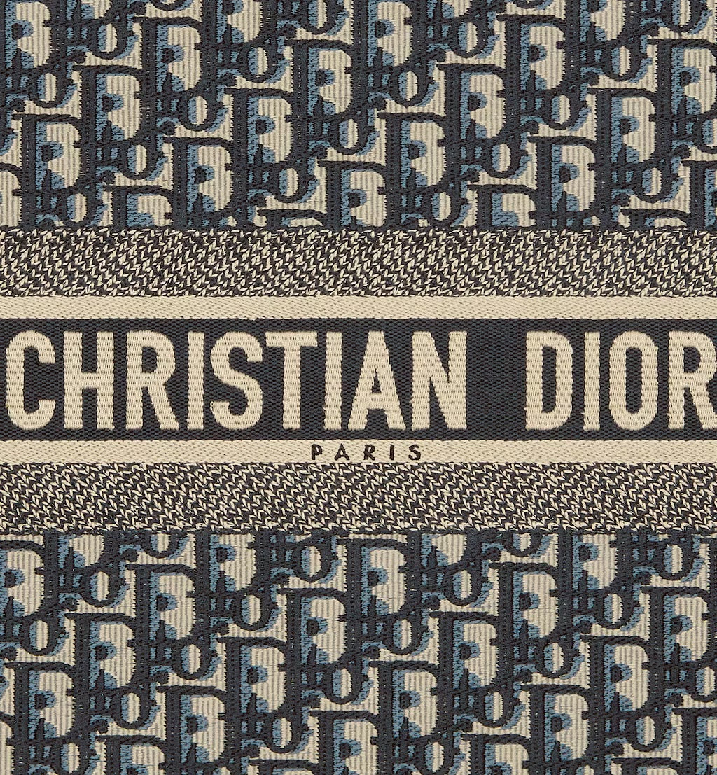 DIOR ECRU &amp; BLUE OBLIQUE EMBROIDERY LARGE BOOK TOTE BAG