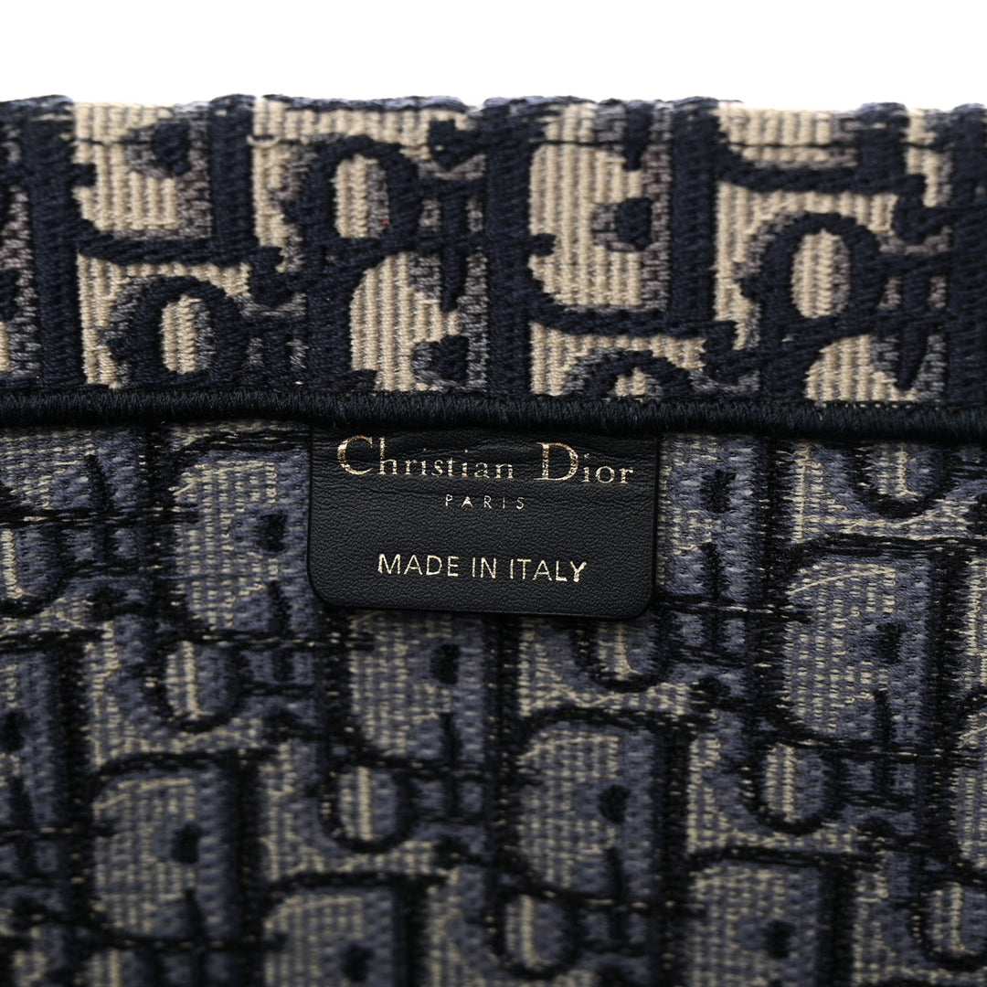 DIOR ECRU &amp; BLUE OBLIQUE EMBROIDERY LARGE BOOK TOTE BAG