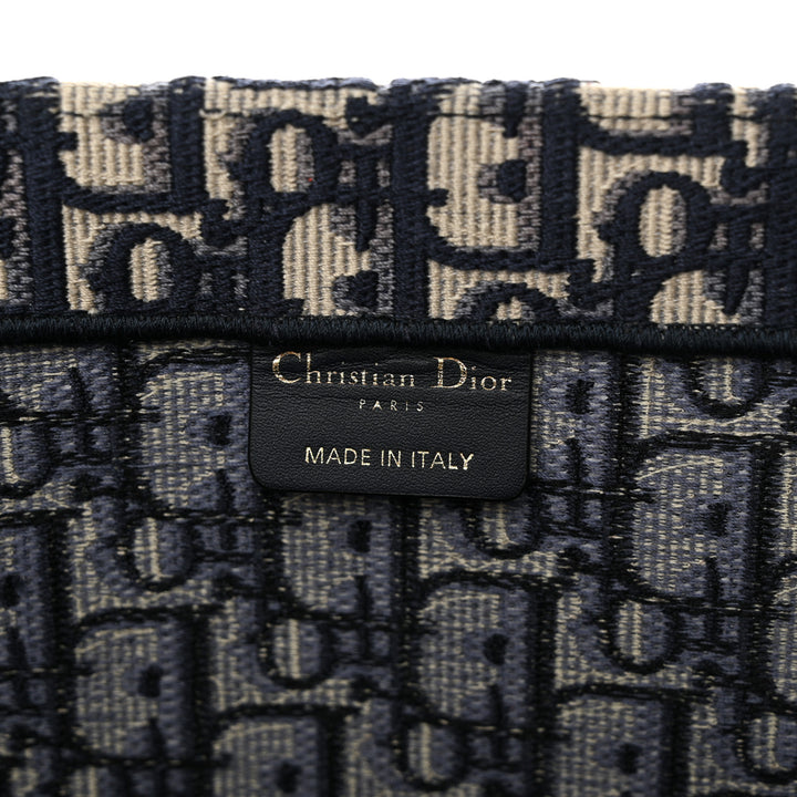 DIOR ECRU &amp; BLUE OBLIQUE EMBROIDERY LARGE BOOK TOTE BAG