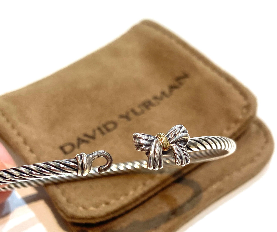 DAVID YURMAN DIAMOND CABLE 18K BOW BANGLE BRACELET