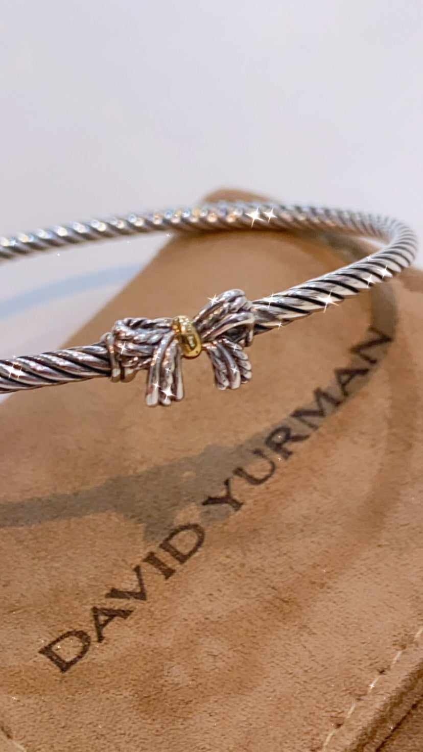 DAVID YURMAN DIAMOND CABLE 18K BOW BANGLE BRACELET