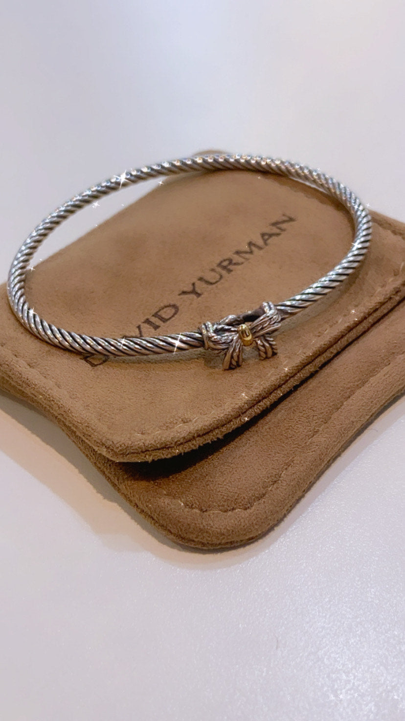 DAVID YURMAN DIAMOND CABLE 18K BOW BANGLE BRACELET