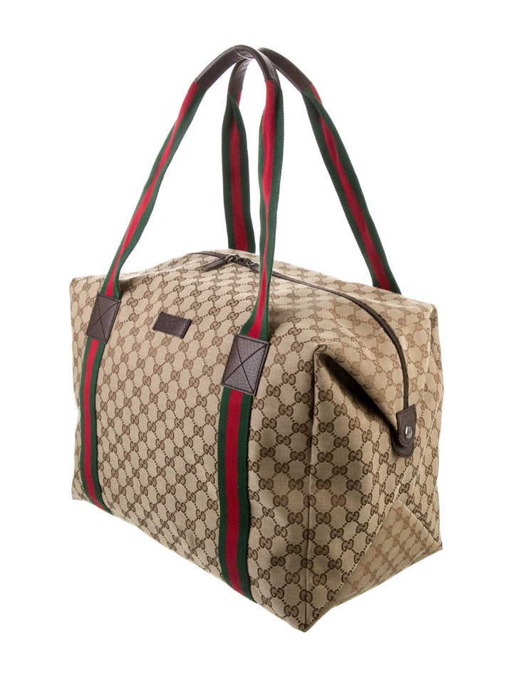 GUCCI GG CANVAS WEB MEDIUM DUFFLE BAG