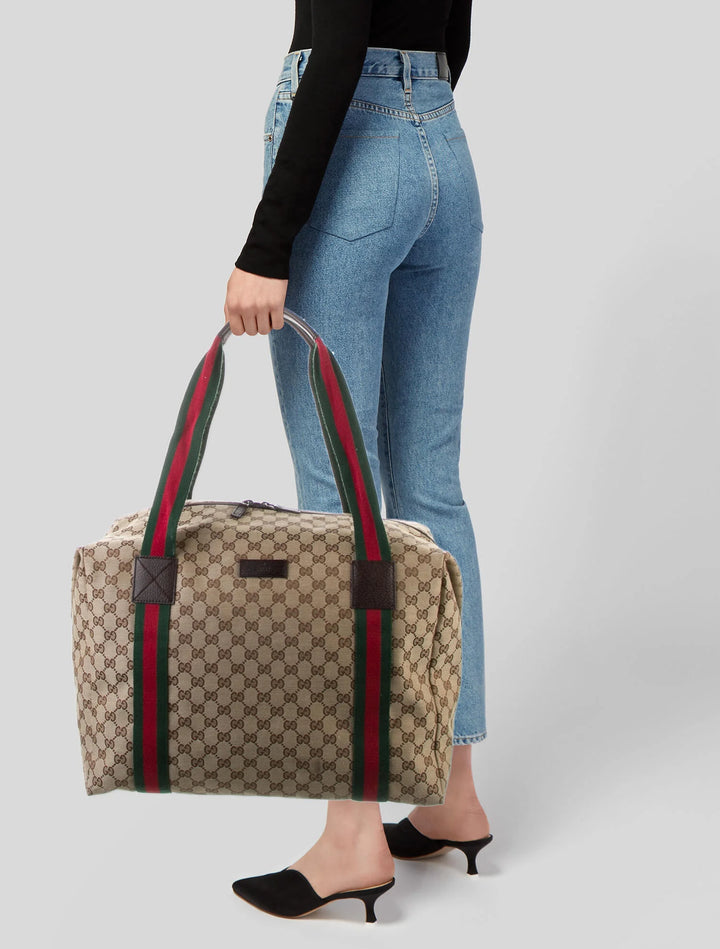 GUCCI GG CANVAS WEB MEDIUM DUFFLE BAG