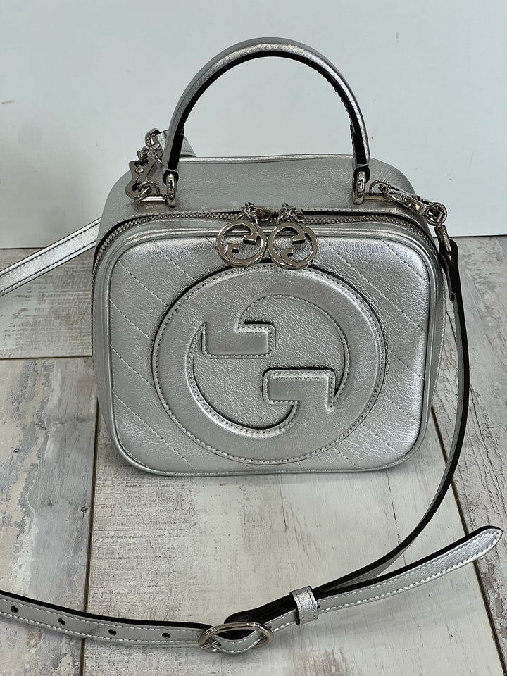 GUCCI BLONDIE METALLIC CALFSKIN LEATHER TOP HANDLE BAG