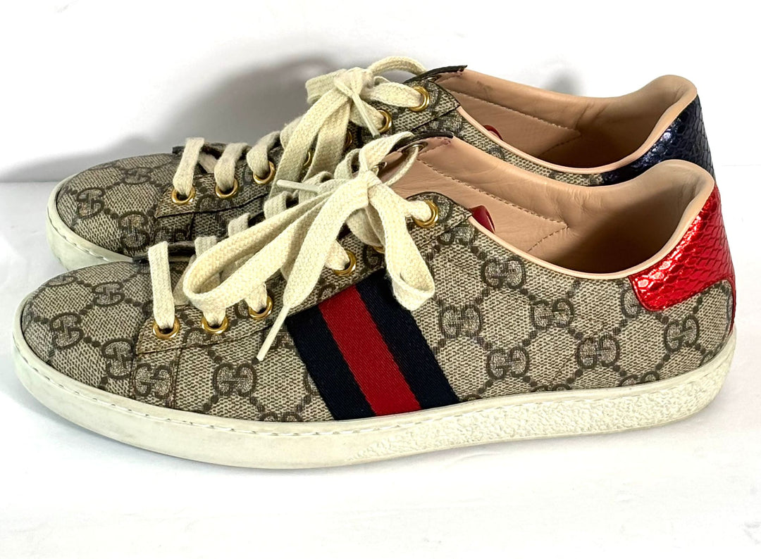 GUCCI GG SUPREME MONOGRAM WOMENS ACE CANVAS SNEAKERS