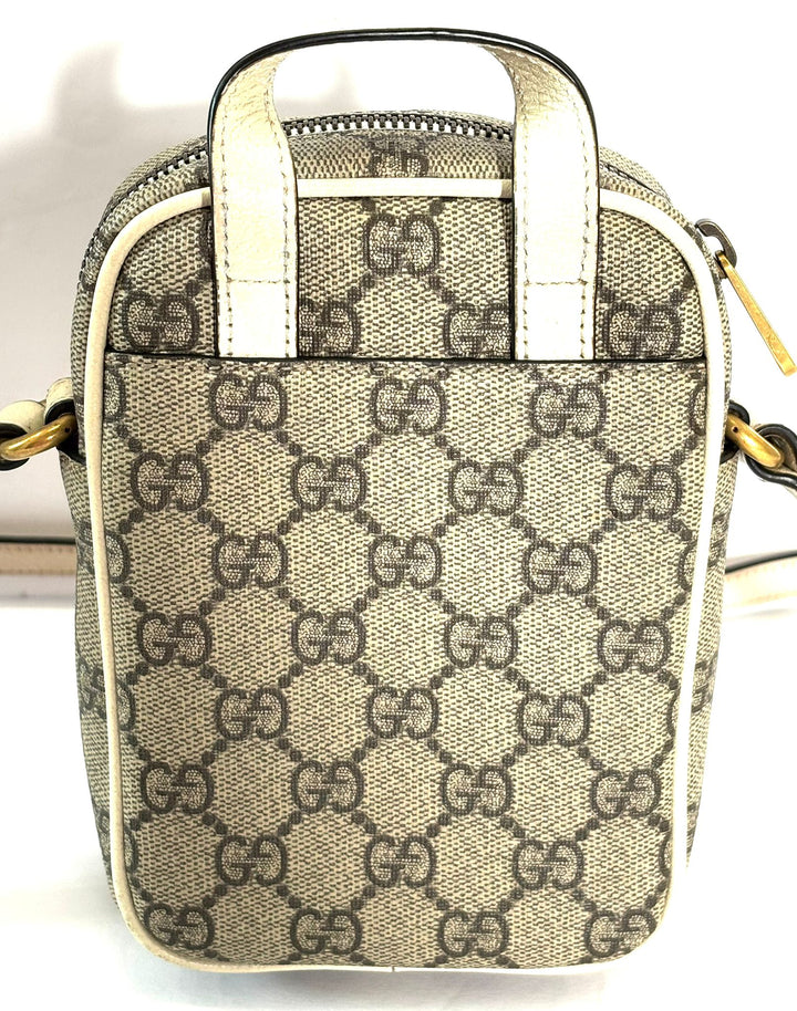 GUCCI GG SUPREME WEB MINI OPHIDIA DOUBLE ZIP MESSENGER BAG