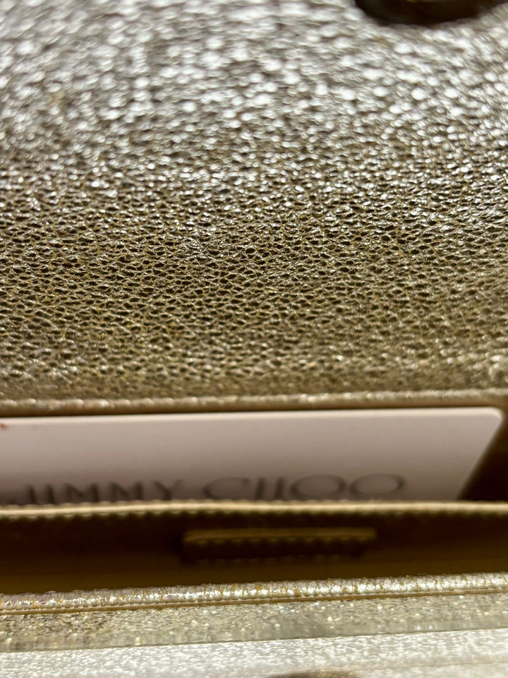 JIMMY CHOO GOLD CLUTCH WITH CHAIN-LINK STRAP