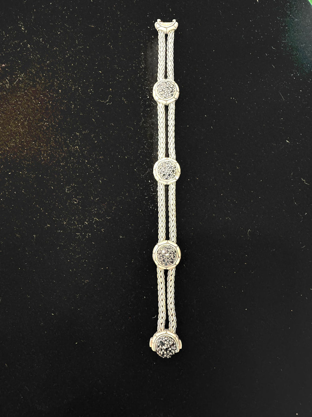 JOHN HARDY STERLING SILVER BLACK SAPPHIRE 4 STATION BRACELET