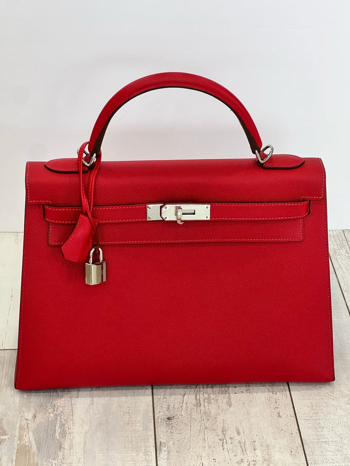 HERMÈS KELLY 32 EPSOM LEATHER ROUGE BAG
