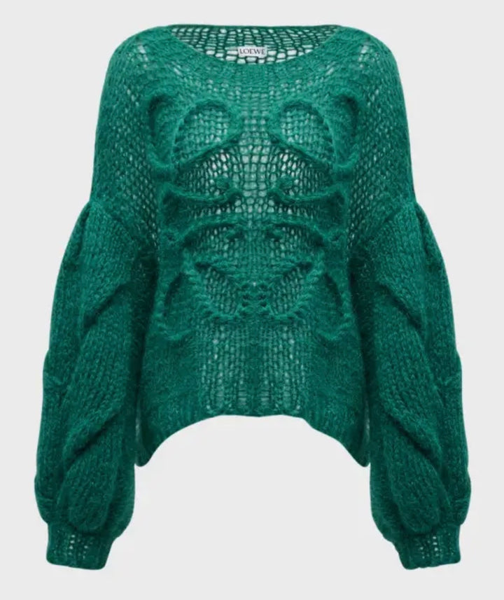 LOEWE ANAGRAM CABLE KNIT SLEEVE SWEATER