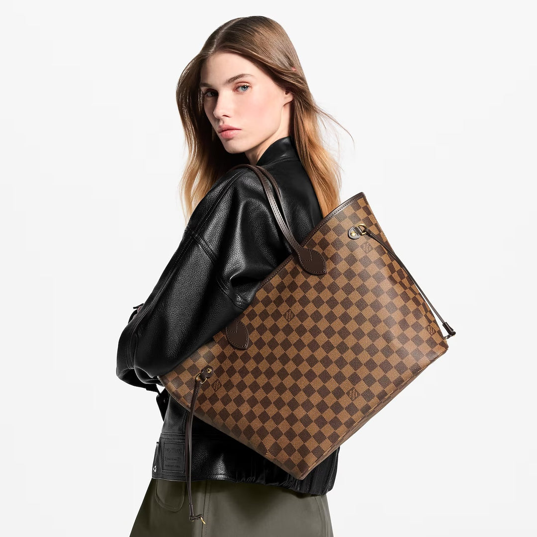 LOUIS VUITTON DAMIER EBENE NEVERFULL MM TOTE BAG-ROSE BALLERINE