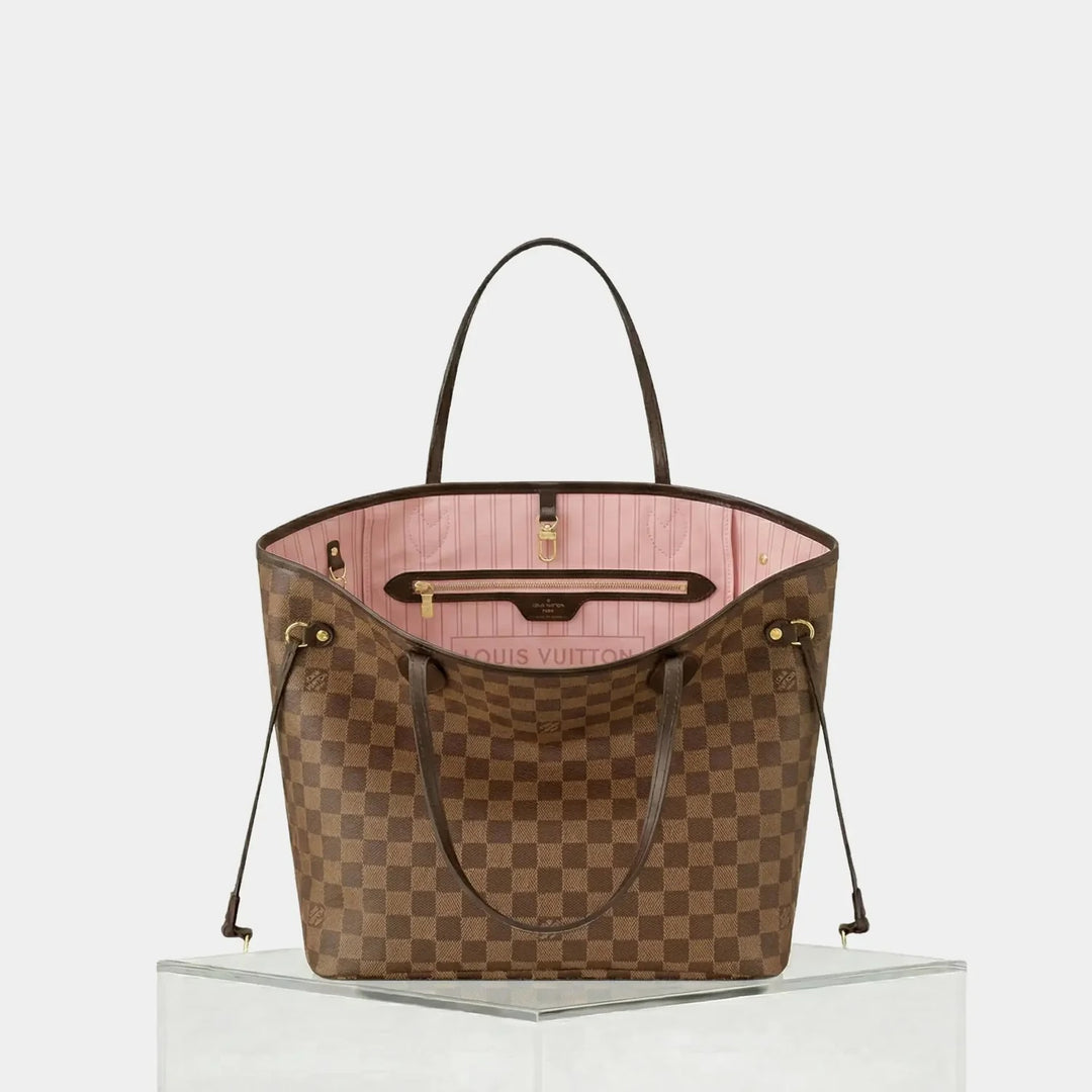 LOUIS VUITTON DAMIER EBENE NEVERFULL MM TOTE BAG-ROSE BALLERINE