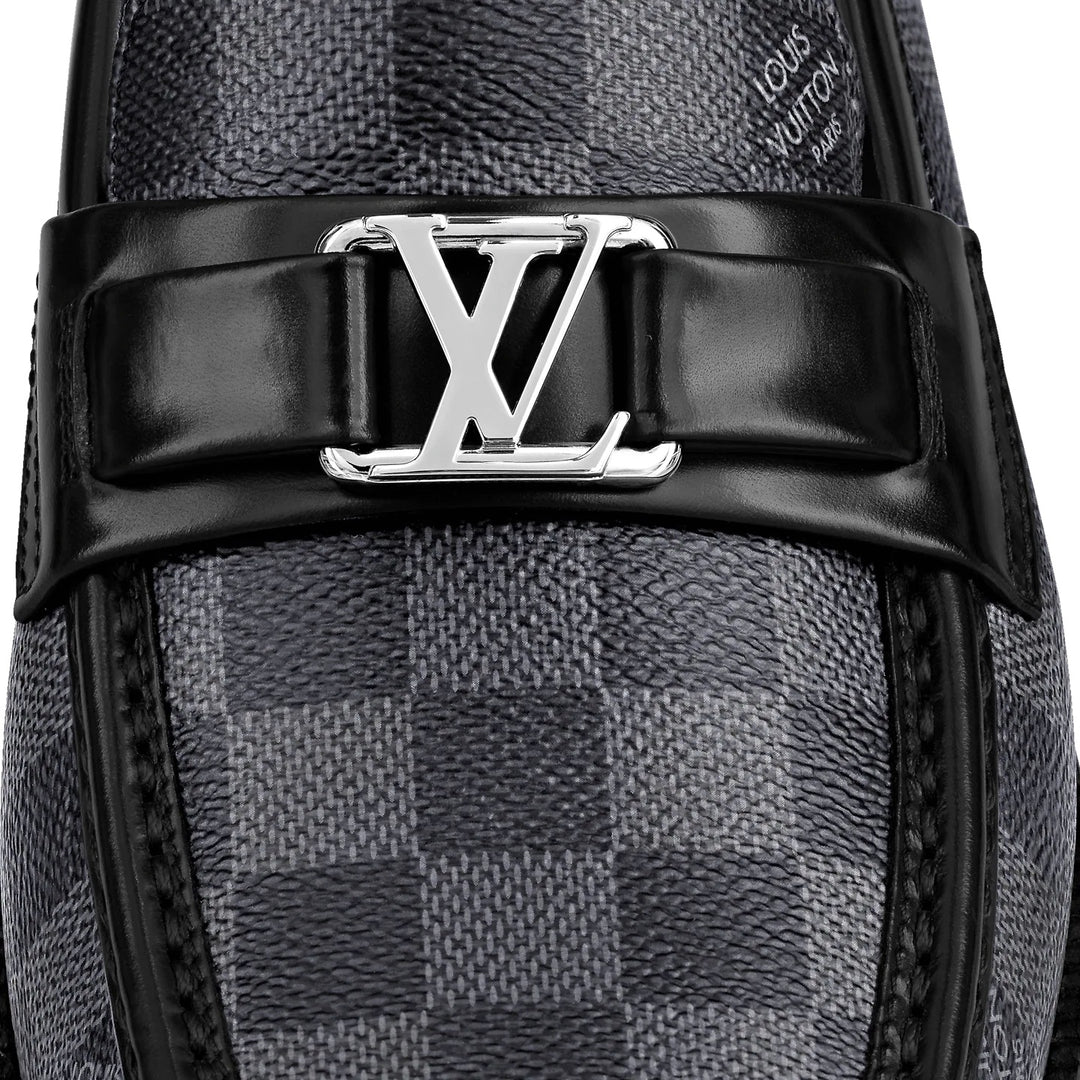 LOUIS VUITTON CALFSKIN LEATHER DAMIER EMBOSSED SANTIAGO LOAFERS