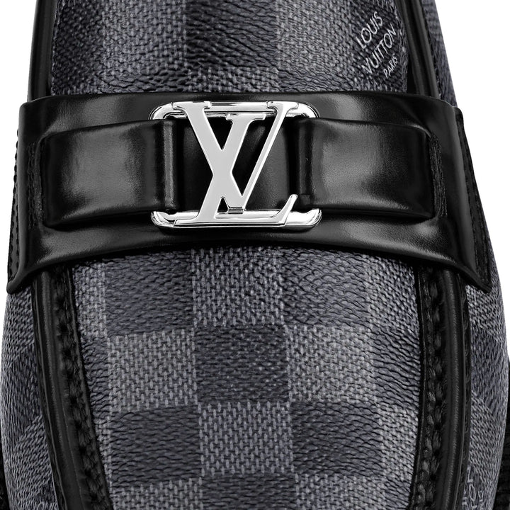 LOUIS VUITTON CALFSKIN LEATHER DAMIER EMBOSSED SANTIAGO LOAFERS