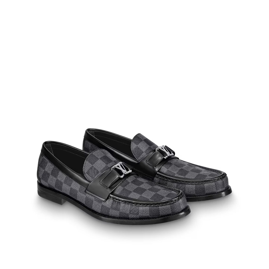 LOUIS VUITTON CALFSKIN LEATHER DAMIER EMBOSSED SANTIAGO LOAFERS