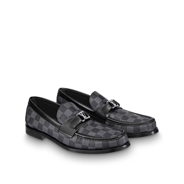 LOUIS VUITTON CALFSKIN LEATHER DAMIER EMBOSSED SANTIAGO LOAFERS