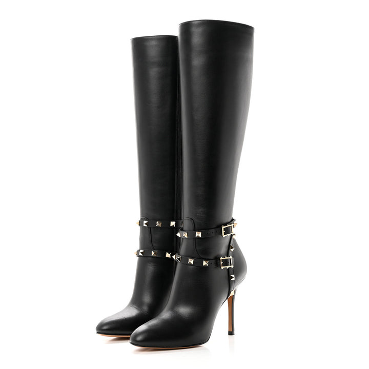 VALENTINO GARAVANI CALFSKIN ROCKSTUD KNEE-HIGH BOOTS