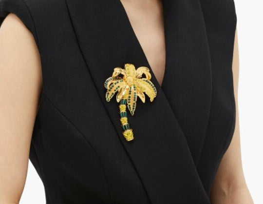 VERSACE CRYSTAL-EMBELLISHED PALM TREE BROOCH