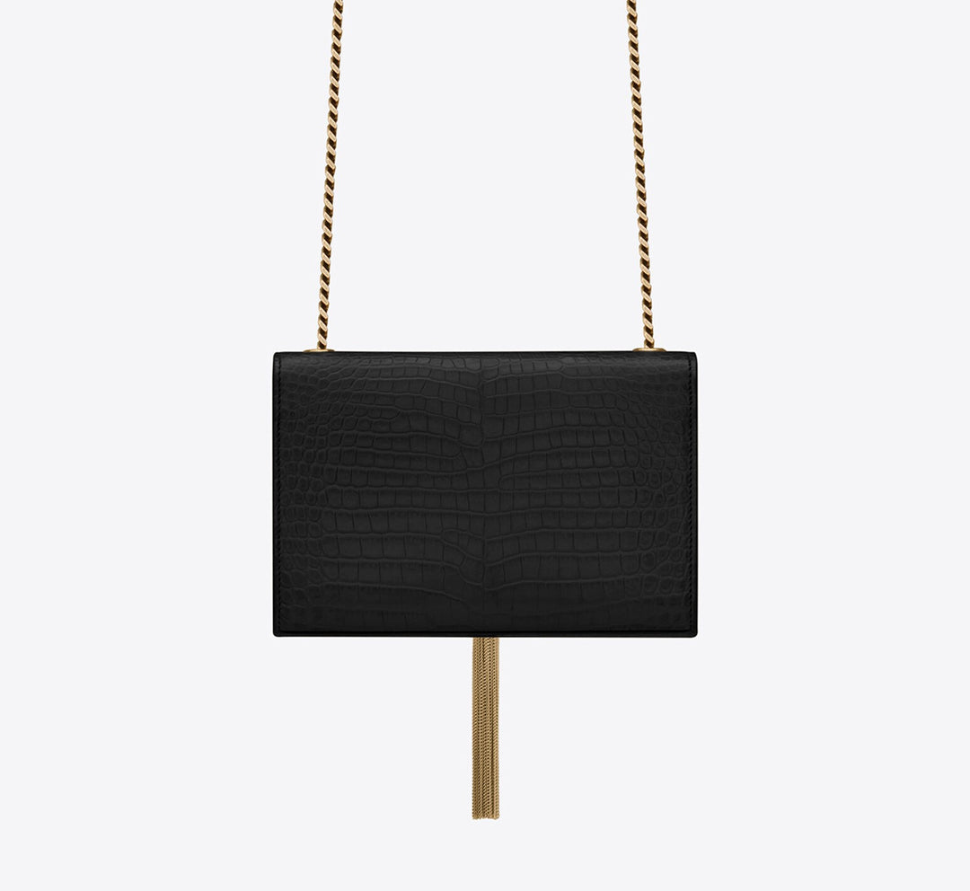YSL SAINT LAURENT SMALL KATE CROC EMBOSSED SHOULDER BAG