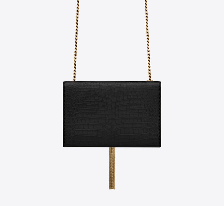 YSL SAINT LAURENT SMALL KATE CROC EMBOSSED SHOULDER BAG