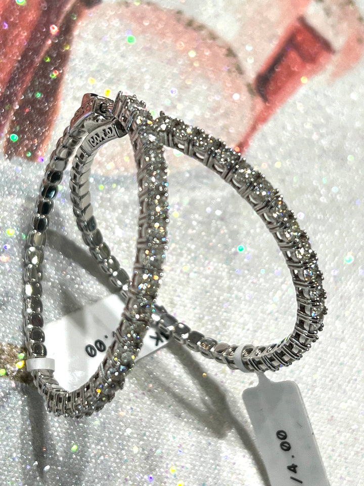 14K GOLD DIAMOND CROWN HOOP EARRINGS
