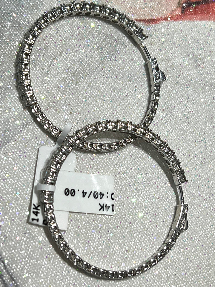 14K GOLD DIAMOND CROWN HOOP EARRINGS