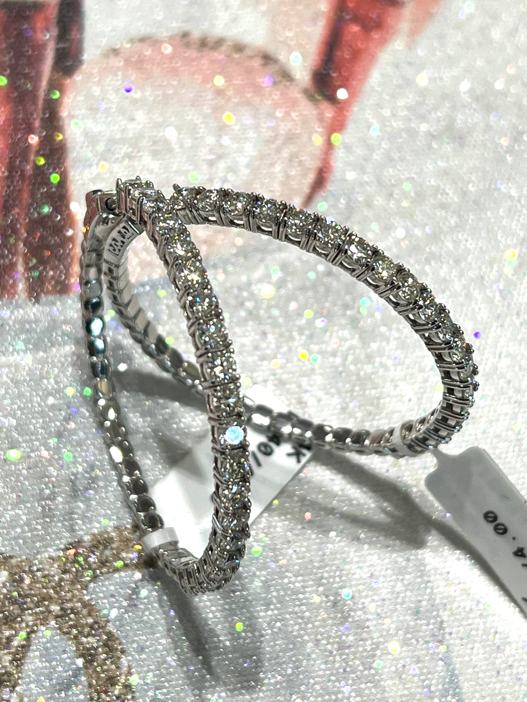14K GOLD DIAMOND CROWN HOOP EARRINGS